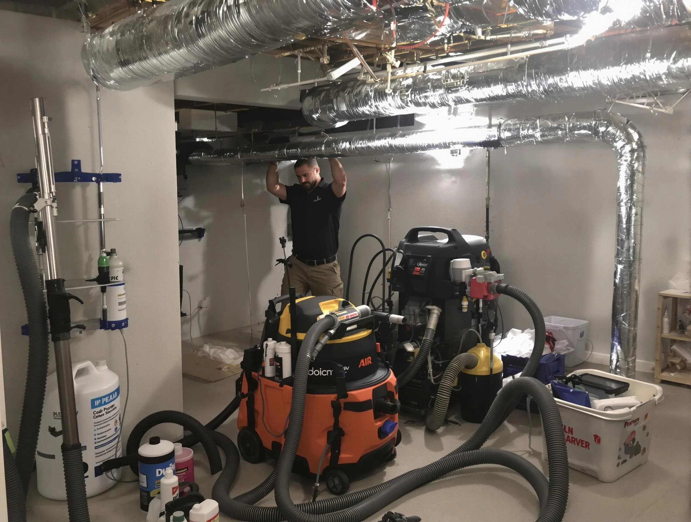Goodlettsville Air Duct Cleaning specialist performing professional mold removal from air ducts using safety equipment in Goodlettsville