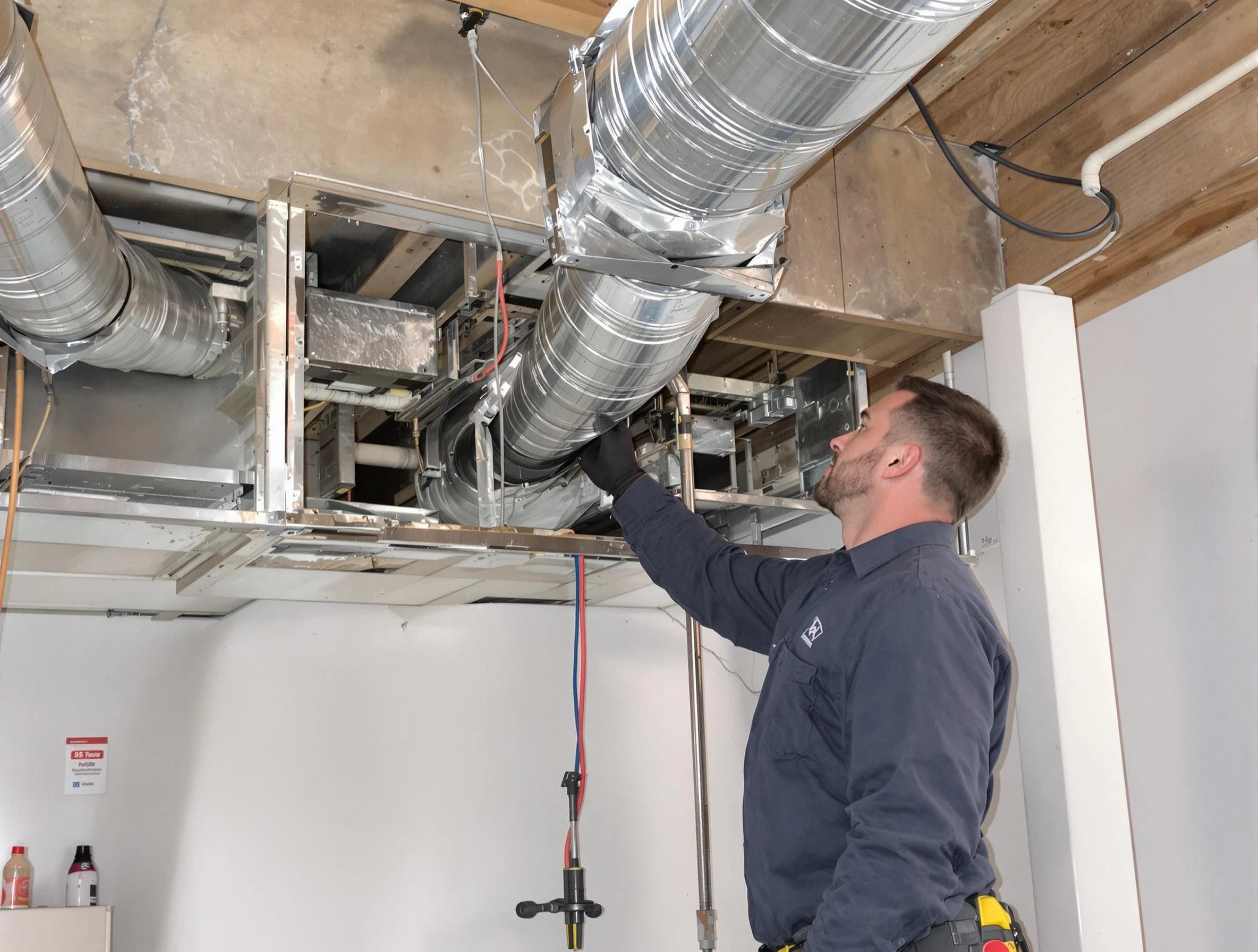 Goodlettsville Air Duct Cleaning technician performing professional air duct repair using specialized tools in Goodlettsville