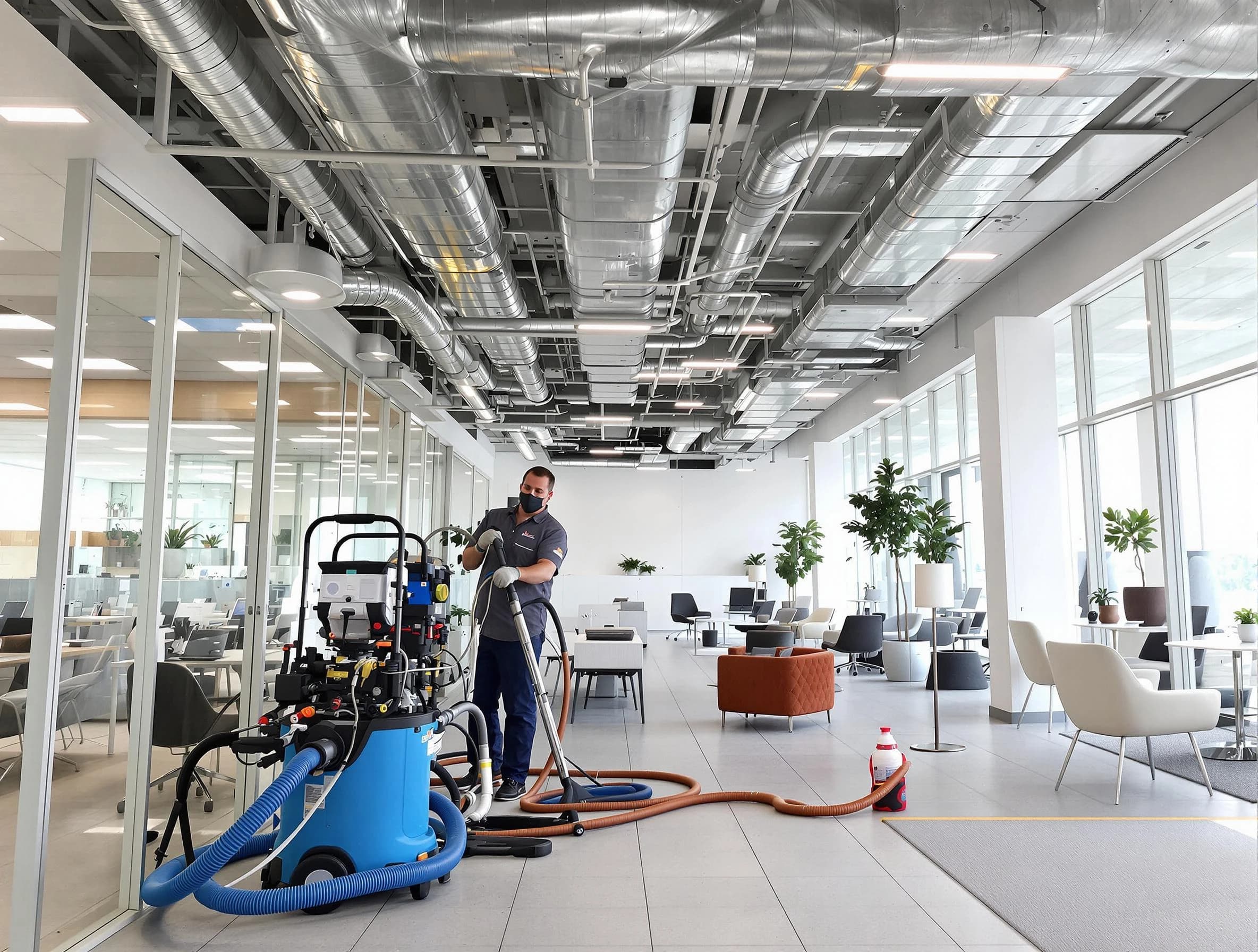Goodlettsville Air Duct Cleaning team conducting comprehensive commercial duct cleaning at a business location in Goodlettsville