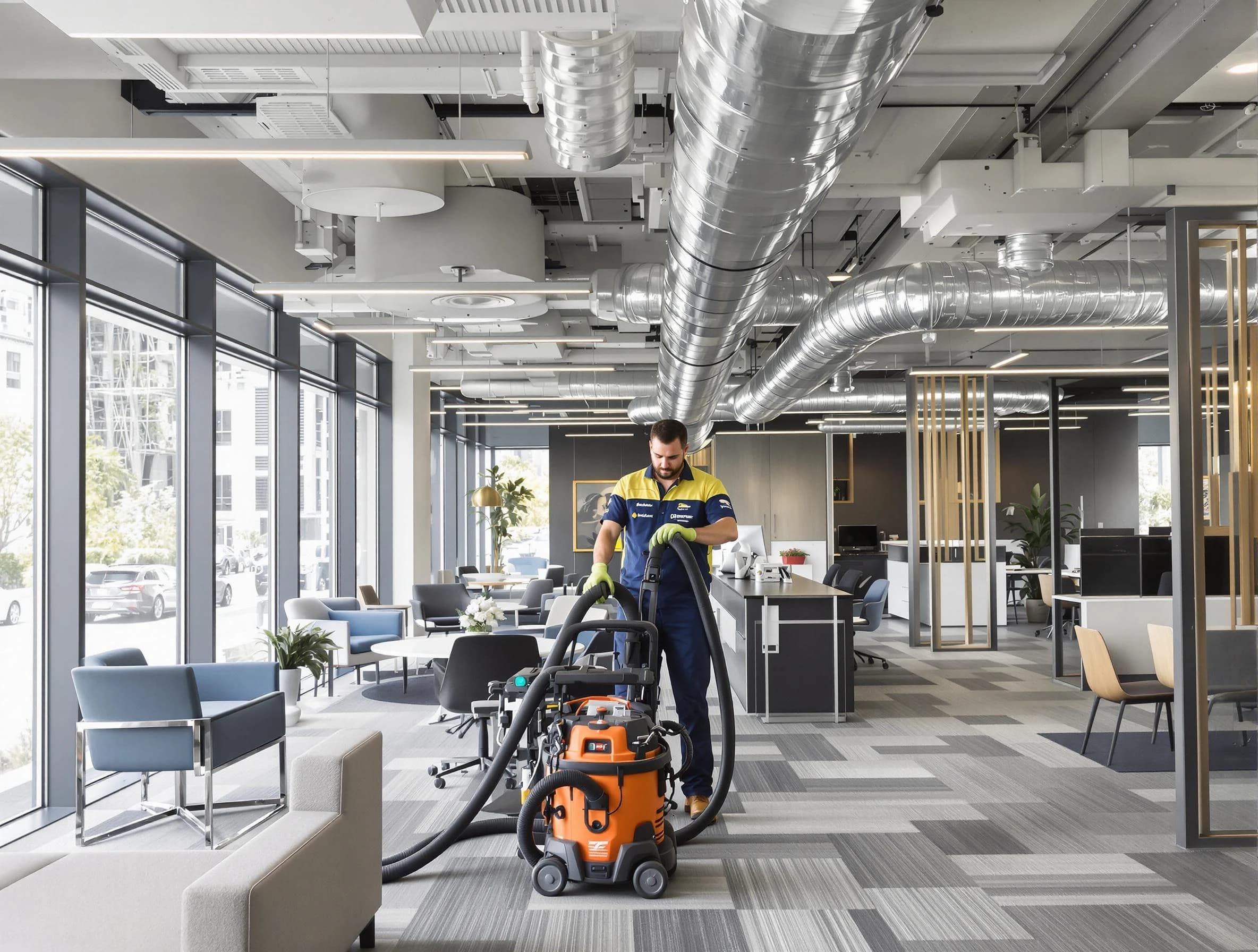Goodlettsville Air Duct Cleaning team performing thorough commercial duct cleaning at a Goodlettsville business center